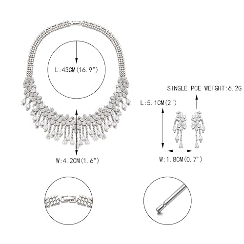 EVER FAITH Bridal Jewelry for Bride Bridesmaid, Elegant Cubic Zirconia Birthstone Cluster Flower Teardrop Wedding Party Necklace Dangle Earrings Sets for Women - color: White