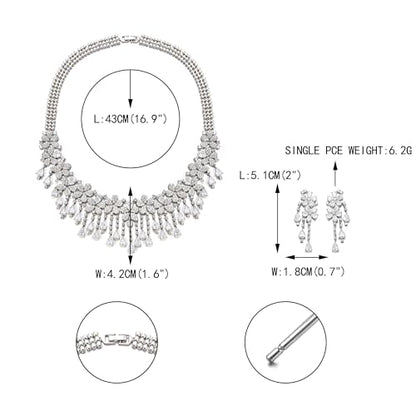 EVER FAITH Bridal Jewelry for Bride Bridesmaid, Elegant Cubic Zirconia Birthstone Cluster Flower Teardrop Wedding Party Necklace Dangle Earrings Sets for Women - color: White
