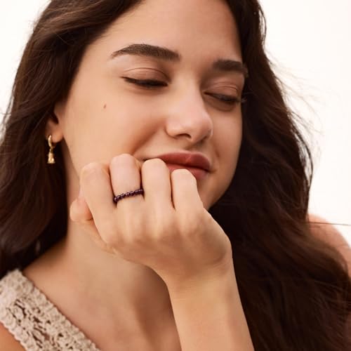 NLIEO Handmade Natural Gemstone Crystal Beaded Stretch Band Ring for Women | Handmade, 3mm Natural Stone, Size 7-12, Stretchy, Beaded Jewelry, Green Bead Rings, Trendy Jewelry Gift - style: Almandite Garnet