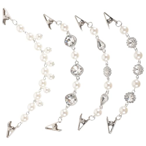 VILLCASE 4pcs Faux Pearl Sweater Clips for Cardigans - Elegant Vintage Shawl Collar Clasps, Dress Cinch Back Clips, Retro Cape Cloak Holder Brooch Pins for Women Wedding Party
