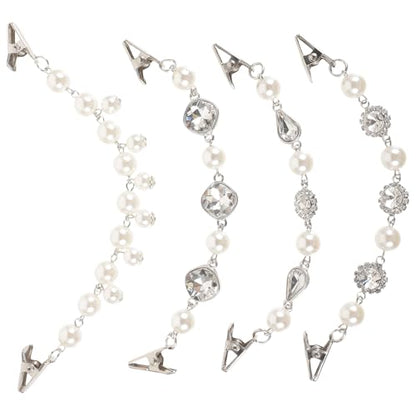 VILLCASE 4pcs Faux Pearl Sweater Clips for Cardigans - Elegant Vintage Shawl Collar Clasps, Dress Cinch Back Clips, Retro Cape Cloak Holder Brooch Pins for Women Wedding Party