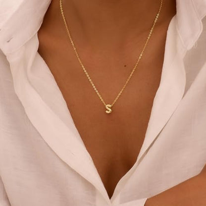 Initial Necklaces for Women Bubble Gold Silver Letter Necklace Dainty Personalized Charm Pendant Name Necklace Cute Non Tarnish Fashion Accessories Teen Gift Trendy Stuff Jewelry Gifts - color: Gold, style: S