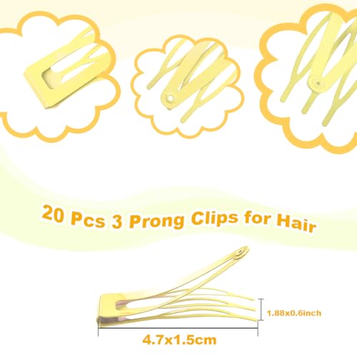 20 Pcs Snap Hair Clips for Women Snap Hair Barrettes Double Grip Hair Clips 3 Prong Clips for Hair Barrettes for Women Girls (Light Yellow) - color: Light Yellow
