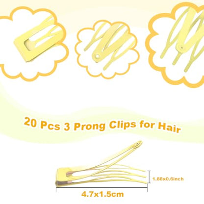 20 Pcs Snap Hair Clips for Women Snap Hair Barrettes Double Grip Hair Clips 3 Prong Clips for Hair Barrettes for Women Girls (Light Yellow) - color: Light Yellow