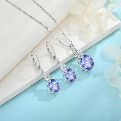 Birthstone Necklace for Women 925 Sterling Silver | Oval Cut Pendant Necklace, Jewelry for Mom Wife - color: Navy Blue