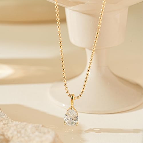 Gold Necklace for Women, Dainty 14K Gold Plated Pendant Necklaces for Women Trendy Simple Choker Chain Cubic Zirconia Circle/Interlocking/Sun/Pearl Necklace Fashion Jewelry Charm Gifts - color: CZ Pendant-2