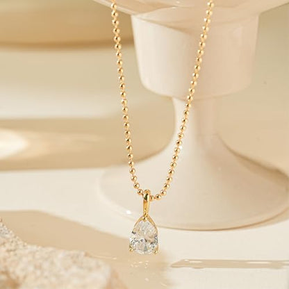 Gold Necklace for Women, Dainty 14K Gold Plated Pendant Necklaces for Women Trendy Simple Choker Chain Cubic Zirconia Circle/Interlocking/Sun/Pearl Necklace Fashion Jewelry Charm Gifts - color: CZ Pendant-2