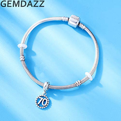5,10,15,16,17,18,20,21,25,30,35,40,42,49,50,55,60,65,70 Number Charms for European Bracelet, 925 Sterling Silver Birthday Pendant Beads with CZ, Gifts for Mothers Day/Anniversary - color: Blue