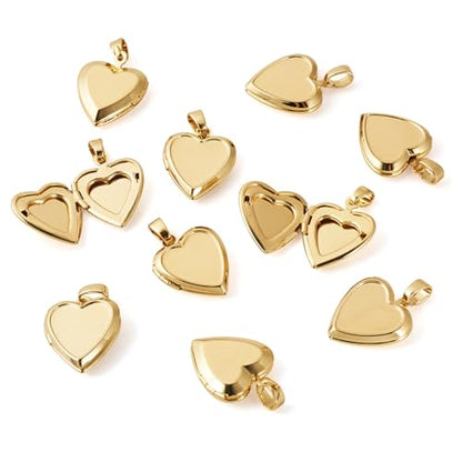 Craftdady 18K Gold Plated Brass Photo Locket Frame Pendants Charms for Necklaces Personalized Jewelry Crafts Making - size: 21.5x17mm Heart