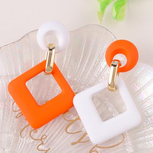 Geometric Square Earrings for Women Lightweight Colorful Color Block Acrylic Chunky Geometric Rectangle Oval Link Chain Statement Earring - style: White Orange Square