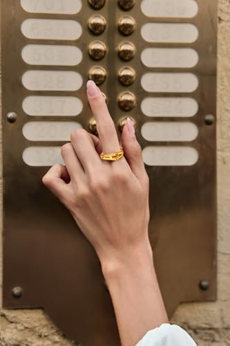 Cicy Bell Initial Rings for Women 18k Gold Plated Adjustable Rings | Open Signet Rings, Bold Letter, Personalized Engraved, For Party - color: Initial-T