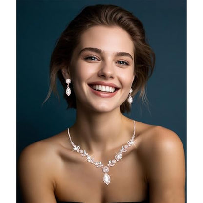 Bridal Jewelry Set for Wedding Prom Jewelry Set for Women Sparkly Rhinestone Necklace Earrings Bracelet Sets for Bride Bridesmaid Quinceanera Costume Accessories - style: F