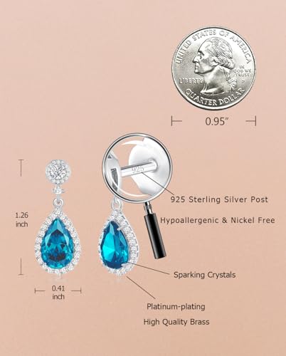 Silver Diamond Dangle Earrings for Women Rhinestone Teardrop Crystal Cubic Zirconia Drop Dangling Wedding Costume Jewelry - color: 12.December-White Gold Plated | Blue