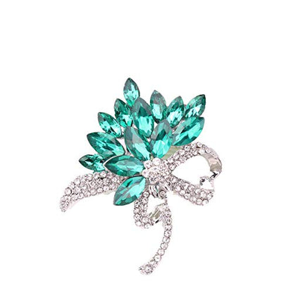 seven wolves Women's Austrian Crystal Brooch Wedding Flower Leaf Bouquet Brooch - color: Green