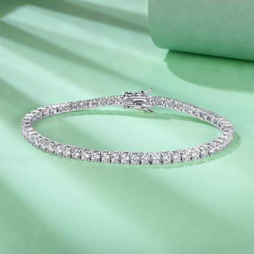 TIKJE 1-3 Row Cubic Zirconias Tennis Bracelet | 3.0mm White Gold Bracelets for Women Jewelry Gift| Size 7-7.5 inches - style: 1 Row, 7.5 inch