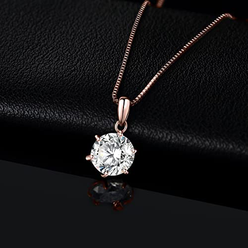JewelryPalace Round 1ct 2ct 3ct Cubic Zirconia Solitaire Pendant Necklace for Women, 925 Sterling Silver 14k White Gold Plated Necklaces for Her, Classic Simulated Diamond Jewelry Set, 18 Inches chain - color: F-2ct-CZ-Rose Gold Plated