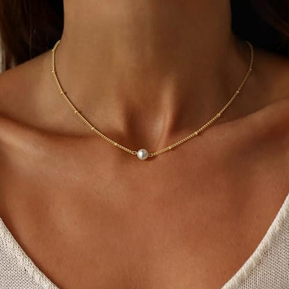 Gold Pearl Necklaces for Women - White Pearls Jewelry Gifts Wedding Bride Bridesmaid Jewelry - color: Gold-Single Pearl Satellite