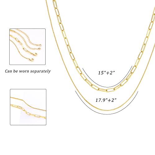 CHESKY 14K Gold Plated Layered Chain Necklace for Women | Trendy Cuban Link Chain, Chunky Paperclip Chain, Toggle Clasp Necklace, Fashion Gold Jewelry, Daily Gift for Women - style: Paperclip/Box-GD