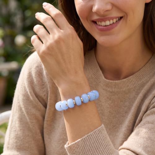 Chunky Beaded Bracelet for Women-Boho Bold Acrylic Resin Stretch Bracelets Trendy Summer Beach Elastic Bangle Vacation Jewelry Accessories - color: Style 1-Blue