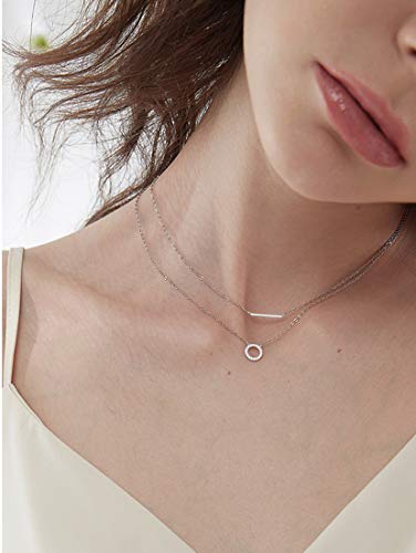 SLUYNZ 925 Sterling Silver Layered Necklace Disc Choker Necklace for Women Teens Silver Layering Bar Circle Choker Necklace