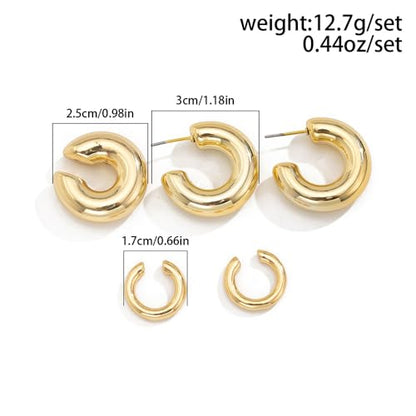 Chunky Gold Huggie Earrings Sets for Women Vinatge Non Piercing Ear Cuff Statement Earrings Personalized Large Clip On Hoop Earrings Fashion Jewelry - color: Gold