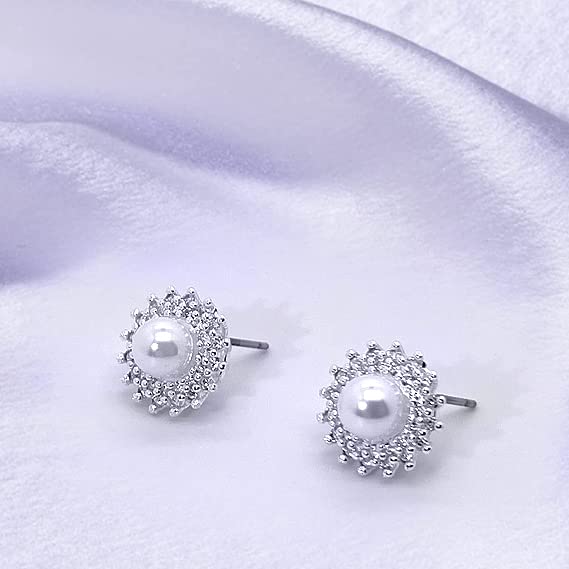 Earrings Holy Stud Earrings for Girls/Women, Sliver Gold Wedding Earrings for Bridesmaids - color: Pearl Flower|Silver