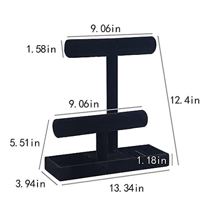 Coward 2 Tier Necklace Bracelet Holder Organizer With ring Tray, Multi-use Jewelry Display Stand For Necklace Bracelet Bangle Watch Scrunchie (Black/no Lid) - color: Black Velvet
