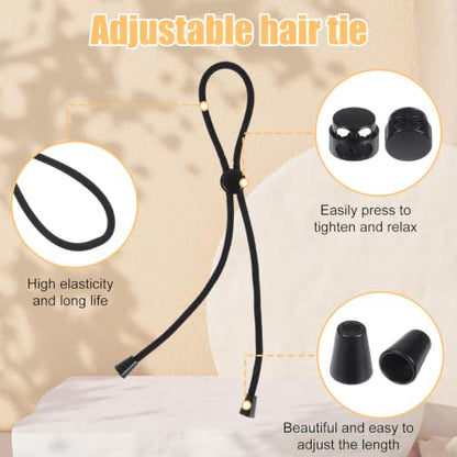 8 Pcs Adjustable Elastic Satin Hair Scrunchies Adjust Black Ties Accessories Non-Slip Polyester Bands Hair Holder Pack for Women Girls Afro Puff Thick Dreadlock Locs Updos Ponytail