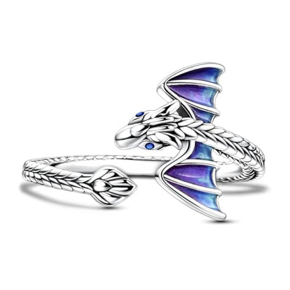 Hapour Adjustable Dinosaur Rings for Women S925 Sterling Silver Stackable Open Eternity Band Wing Dino Rings - color: A