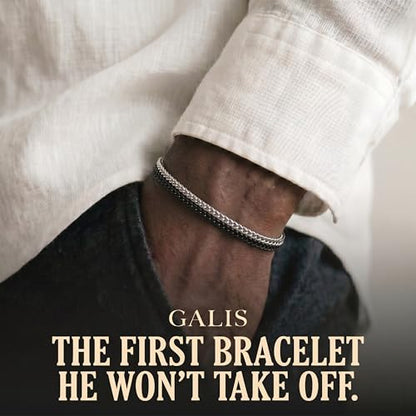 Mens Bracelet - Stainless Steel, Non Tarnish Rope Chain Bracelets, Stylish Fathers Day Gift for Dad, Husband, Boyfriend. - color: Silver & Black