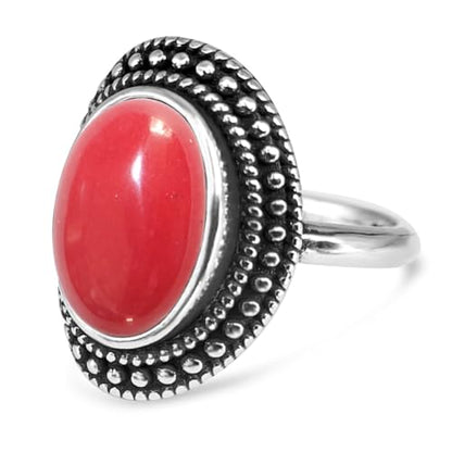 Natural Oval Stone Boho Ring,Retro Antique S925 Sterling Silver Crystal Quartz Gemstone Bohemian Statement Handmade Ring Jewelry for Women Her - color: B03_Red Quartz Jasper