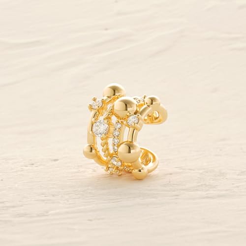 MYEARS Women Ear Cuff Earrings Gold Non Pierced Cartilage Clip on Open Wrap Beaded Hoop 14K Gold Plated Simple Hypoallergenic Everyday Jewelry
