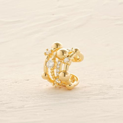 MYEARS Women Ear Cuff Earrings Gold Non Pierced Cartilage Clip on Open Wrap Beaded Hoop 14K Gold Plated Simple Hypoallergenic Everyday Jewelry