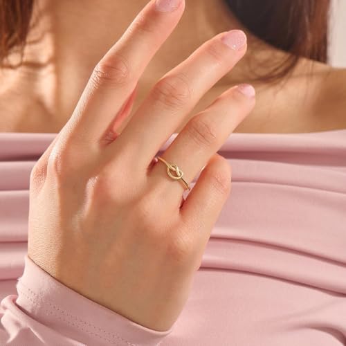 POTESSA 18K Gold Plated Open Rings for Women Wide Band Link Chain Ring Simple Stacking Finger Jewelry Size #4 - #9 - color: Gold Knot Ring