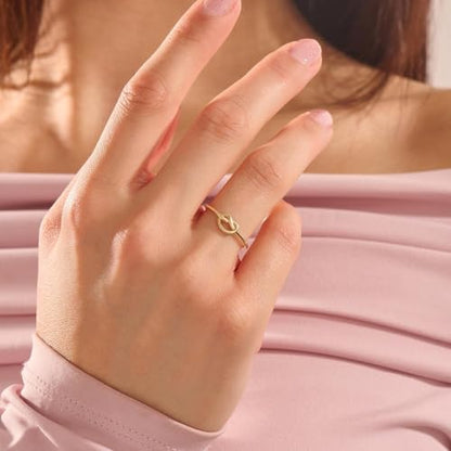 POTESSA 18K Gold Plated Open Rings for Women Wide Band Link Chain Ring Simple Stacking Finger Jewelry Size #4 - #9 - color: Gold Knot Ring