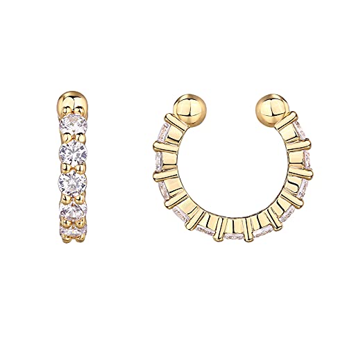 PAVOI 14K Gold Plated CZ Ear Cuff Earrings for Women, Clip On Cartilage | Hypoallergenic Huggie Ear Cuffs with Cubic Zirconia - style: CZ - Wide