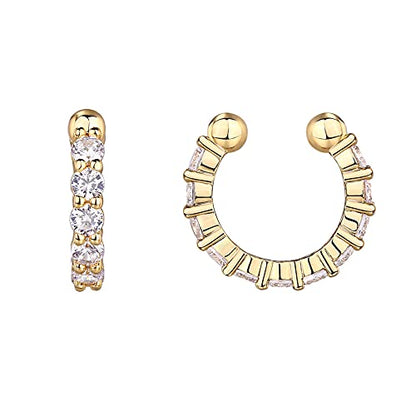 PAVOI 14K Gold Plated CZ Ear Cuff Earrings for Women, Clip On Cartilage | Hypoallergenic Huggie Ear Cuffs with Cubic Zirconia - style: CZ - Wide