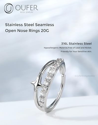 OUFER Nose Rings Silver, 20G Double Hoop 8MM Nose Rings, Seamless Stainless Steel Rook Daith Piercing Jewelry for Women & Men - style: Style7-Sliver Cross