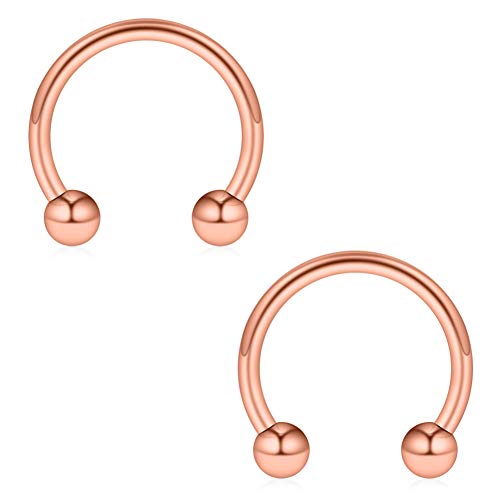 16-24PCS 16G Surgical Steel Horseshoe & Captive Bead Nose Hoop Septum Earring Eyebrow Tongue Lip Nipple Helix Tragus Piercing Jewelry Rings 6-16mm - color: 16PCS -Silver & Rose Gold