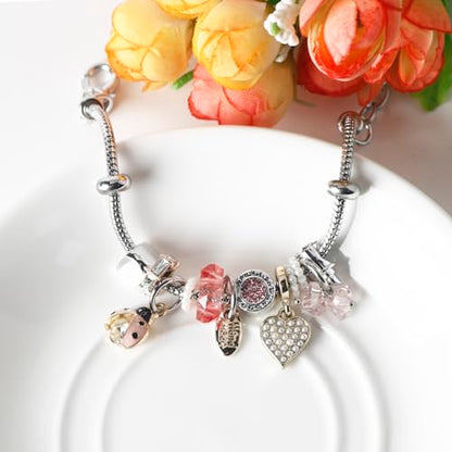 DS Charm Bracelets for Girls Adjustable Silver Stainless Steel Gift Box | Cute Cartoon Charms,Friendship Jewelry,Birthday Gifts,Teen Kid Fit, Tarnish Resistant,Stackable Trendy Daily Wear - style: Silver-beetle