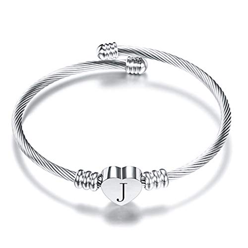 VQYSKO Heart Initials Stainless Steel Bracelet fo Woman Jewelry Gift - color: Silver J