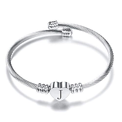 VQYSKO Heart Initials Stainless Steel Bracelet fo Woman Jewelry Gift - color: Silver J