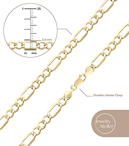 Jewelry Atelier Gold Chain Necklace Collection - 14K Solid Yellow Gold Filled Figaro Chain Necklaces for Women and Men with Different Sizes (2.8mm, 3.7mm, 4.7mm, 5.6mm) - style: 5.6mm width