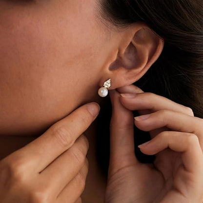 Pearl Earrings for Women:Gold Wedding Dangle Drop Earring Pearl Jewelry | 14K Gold Plated Pearl Drop Earrings for Women,Dainty Wedding Bride Earring Studs,Gold Dangle Drop Earring,Waterproof Jewelry - size: 1 pcs-10