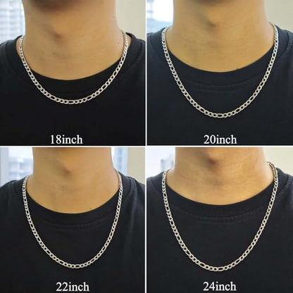 Stainless Steel Figaro Link Chain Necklace For Men Women, 3mm 4mm 5mm 7mm Width, 18k Gold Plated 18 20 22 24 Inch Figaro Chain, No Tarnish Durable Waterproof Jewelry - color: 3MM Silver, size: 24inches