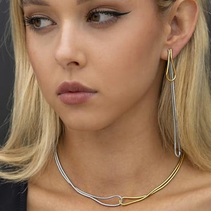 Women Non Tarnish Two Tone Snake Chain Twisted Link Necklace | waterproof stainless steel material,dual color mixed metal necklace,fashion jewelry gifts