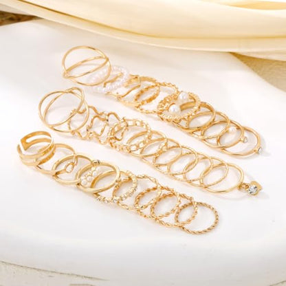 Golden Knuckle Rings Set for Women, 14k Golden Plated Open Stacking Knuckle Midi Rings Dainty Cubic Zirconia Crystal Simple Hollow Cute Rings Pack Jewelry Gifte - color: Golden 29PCS