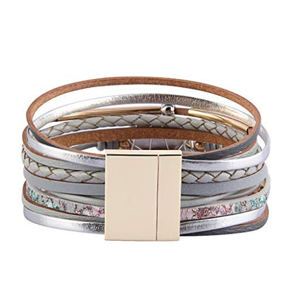 GelConnie Leather Cuff Bracelet Baroque Pearl Wrap Bracelet Gorgeous Gold Tube Bangle Boho Bracelet Bohemian Wristband Jewelry Gift for Women Wife - color: Women Leather Bracelet -Grey