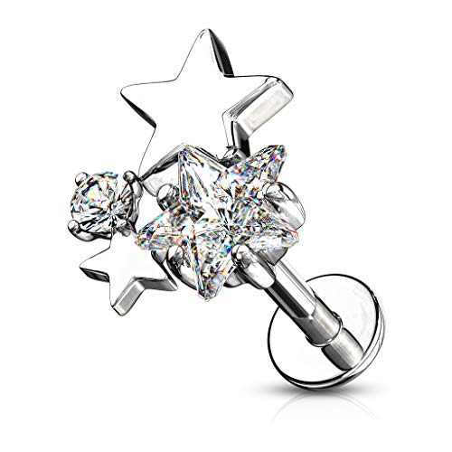 Pierced Owl - 16GA Stainless Steel CZ Crystal Star Cluster Top Labret Monroe Cartilage Ear Stud - style: Silver Tone