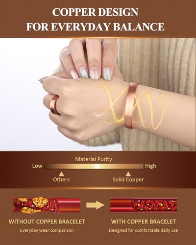Pure Copper Bracelet and Ring Set – Copper Bracelet for Men & Women – 100% Solid, Raw & Uncoated Handmade Hammered Tibetan Cuff Bangle - color: copper076-set